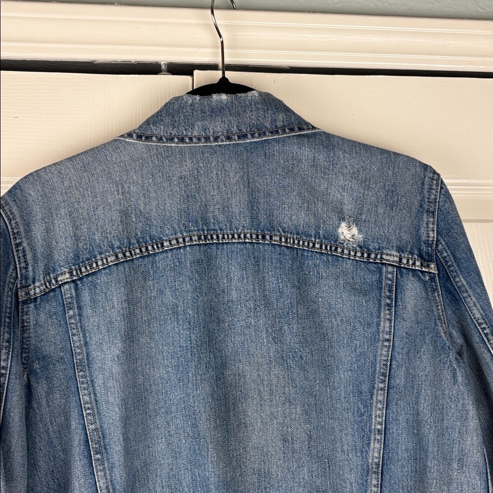 ABLE Merly Denim Distressed Medium Wash Jean Jacket Sustainable Brand Size Med - Picture 9 of 10